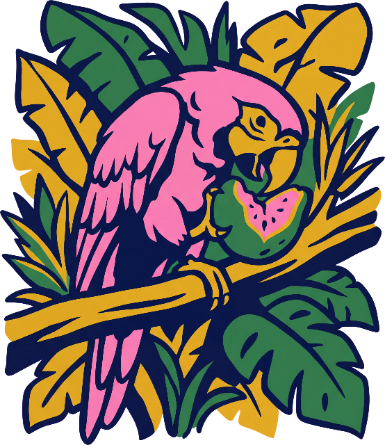 Stylized Pink Macaw with Guava