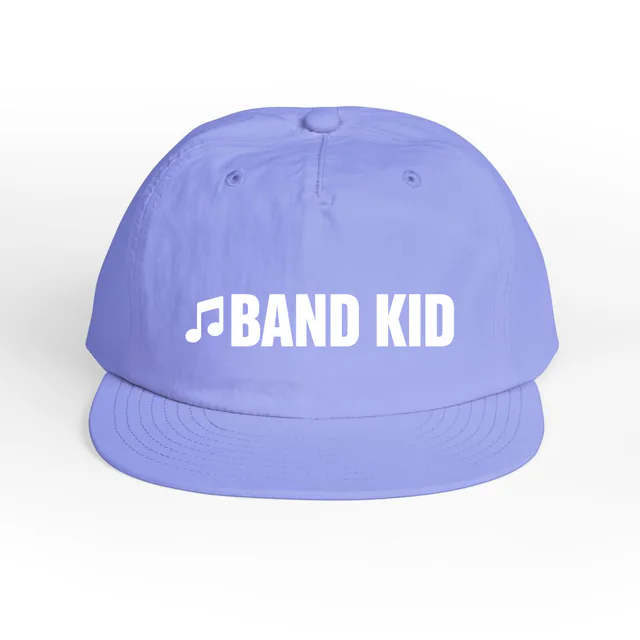 A little music note beside BAND KID, on a lapis surf cap