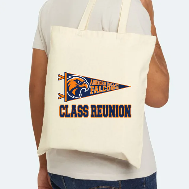 A falcon pennant for the Ashford Valley class reunion, on a natural canvas tote