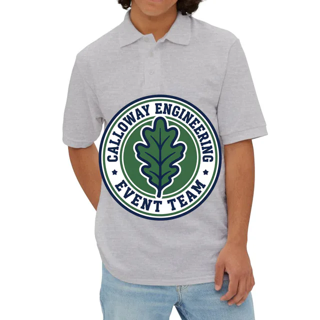 An oak leaf emblem for the Calloway Engineering event team, on an athletic heather adult polo