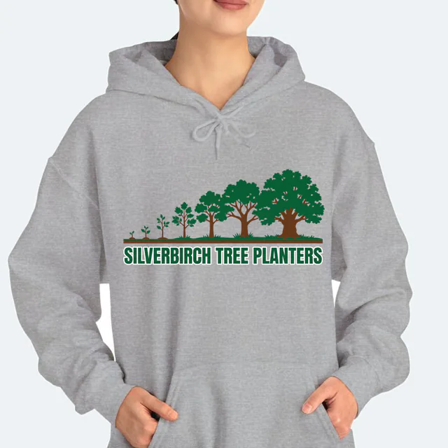 Trees growing from sapling to oak, SILVERBIRCH TREE PLANTERS, on a sport gray adult hoodie