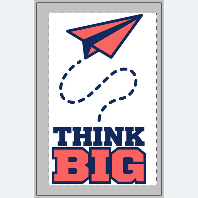 A paper airplane looping up the page, THINK BIG, on a white dotted notebook