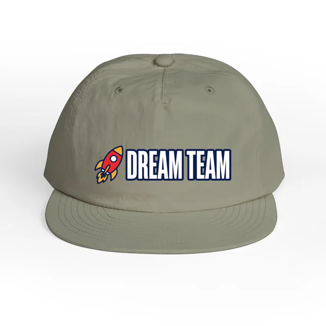 A small rocket beside DREAM TEAM, on an eucalyptus surf cap