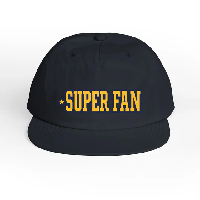 A little star beside SUPER FAN, on a navy surf cap