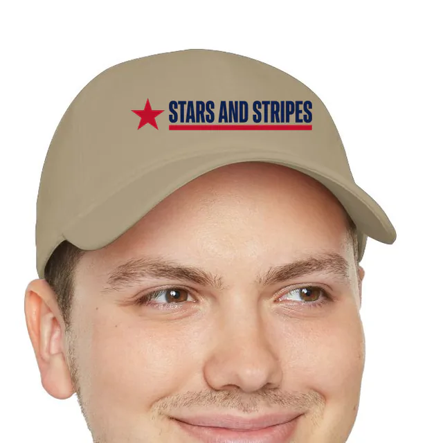 A single star beside STARS AND STRIPES, on a khaki dad hat