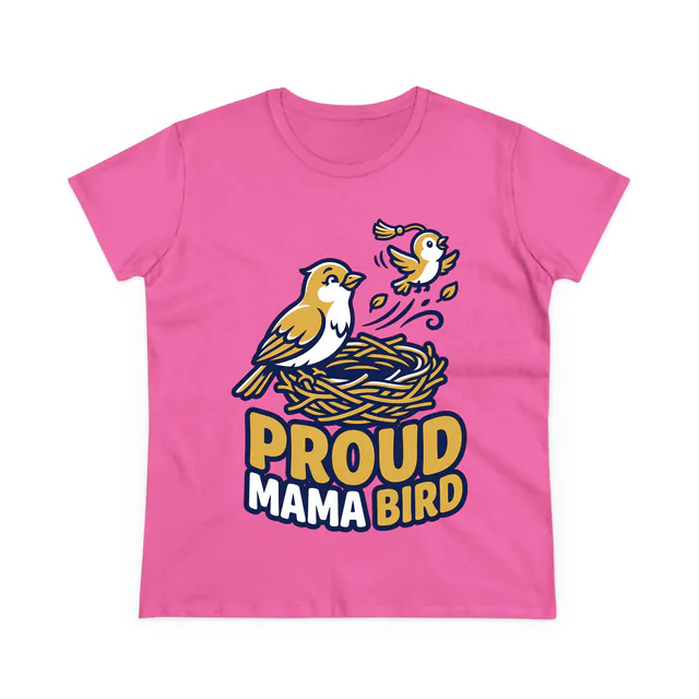 A mother bird watching her fledgling fly, PROUD MAMA BIRD, on an azalea women's t-shirt