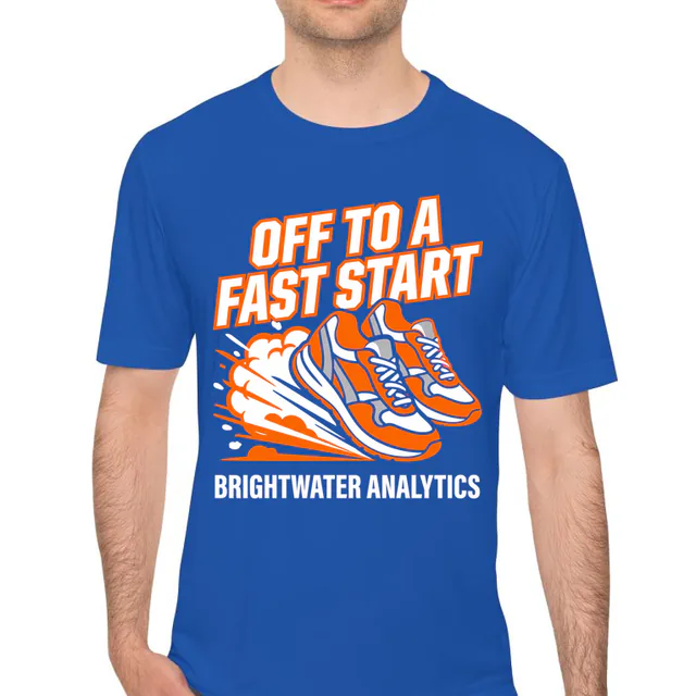 Sneakers kicking up dust, OFF TO A FAST START, on a royal performance tee