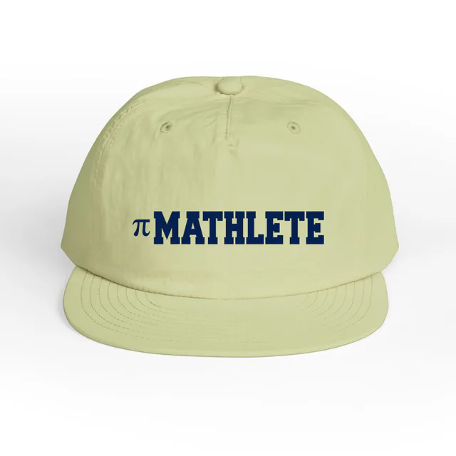 A pi symbol beside MATHLETE, on a lime surf cap