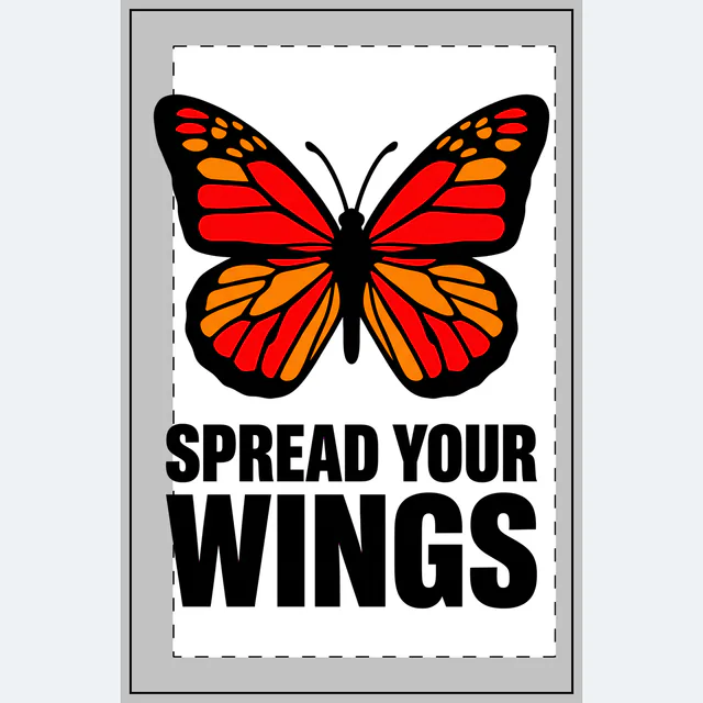 A red-winged butterfly, SPREAD YOUR WINGS, on a white dotted notebook