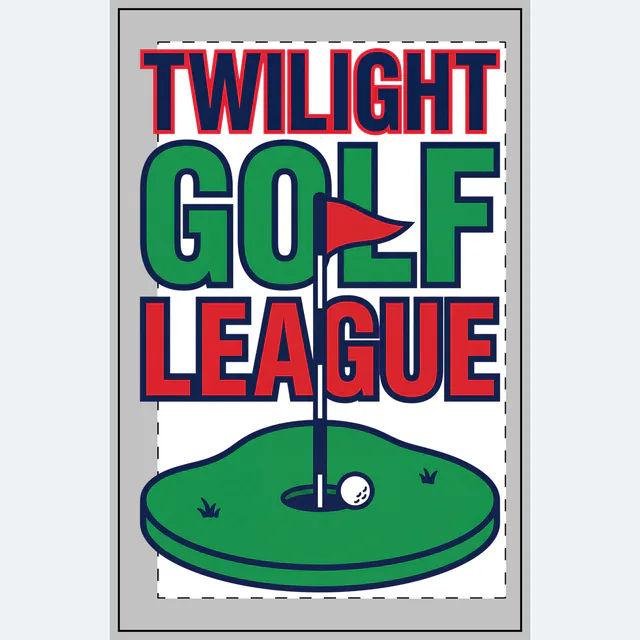A flag on the green for the Twilight Golf League, on a white dotted notebook