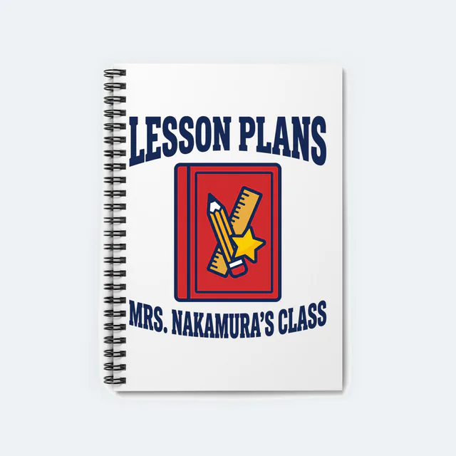 A pencil, ruler and gold star with LESSON PLANS, on a white spiral notebook