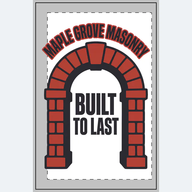 A brick arch with a keystone, BUILT TO LAST, on a white dotted notebook