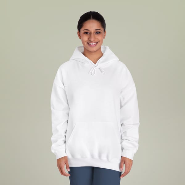 Gildan 12500 adult hoodie worn, front view