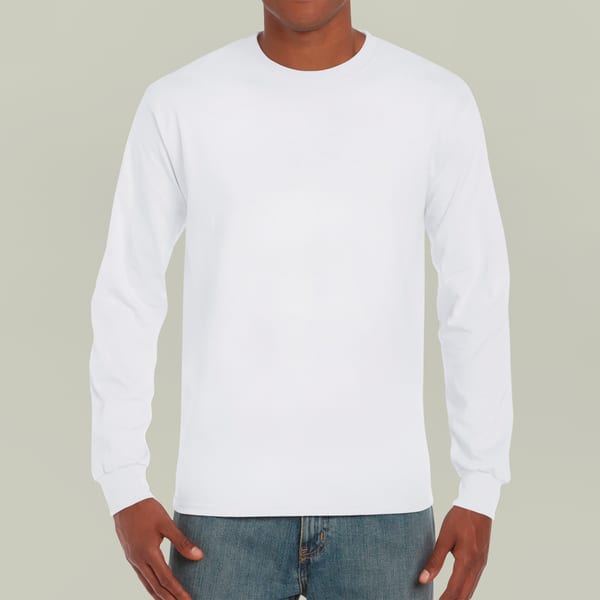 Gildan 2400 adult long sleeve worn, front view
