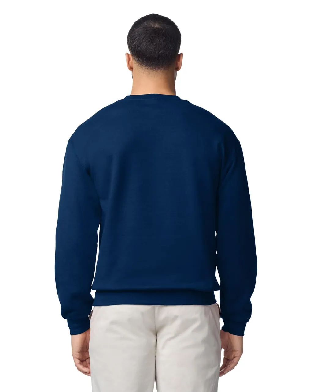 Adult Crewneck in Navy, back view, worn