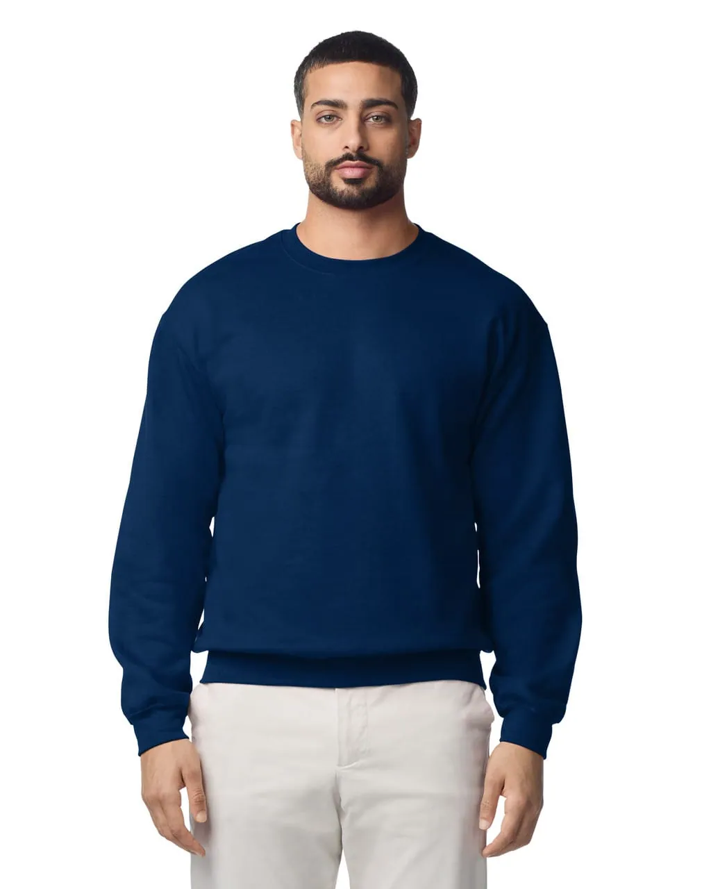Adult Crewneck in Navy, front view, worn