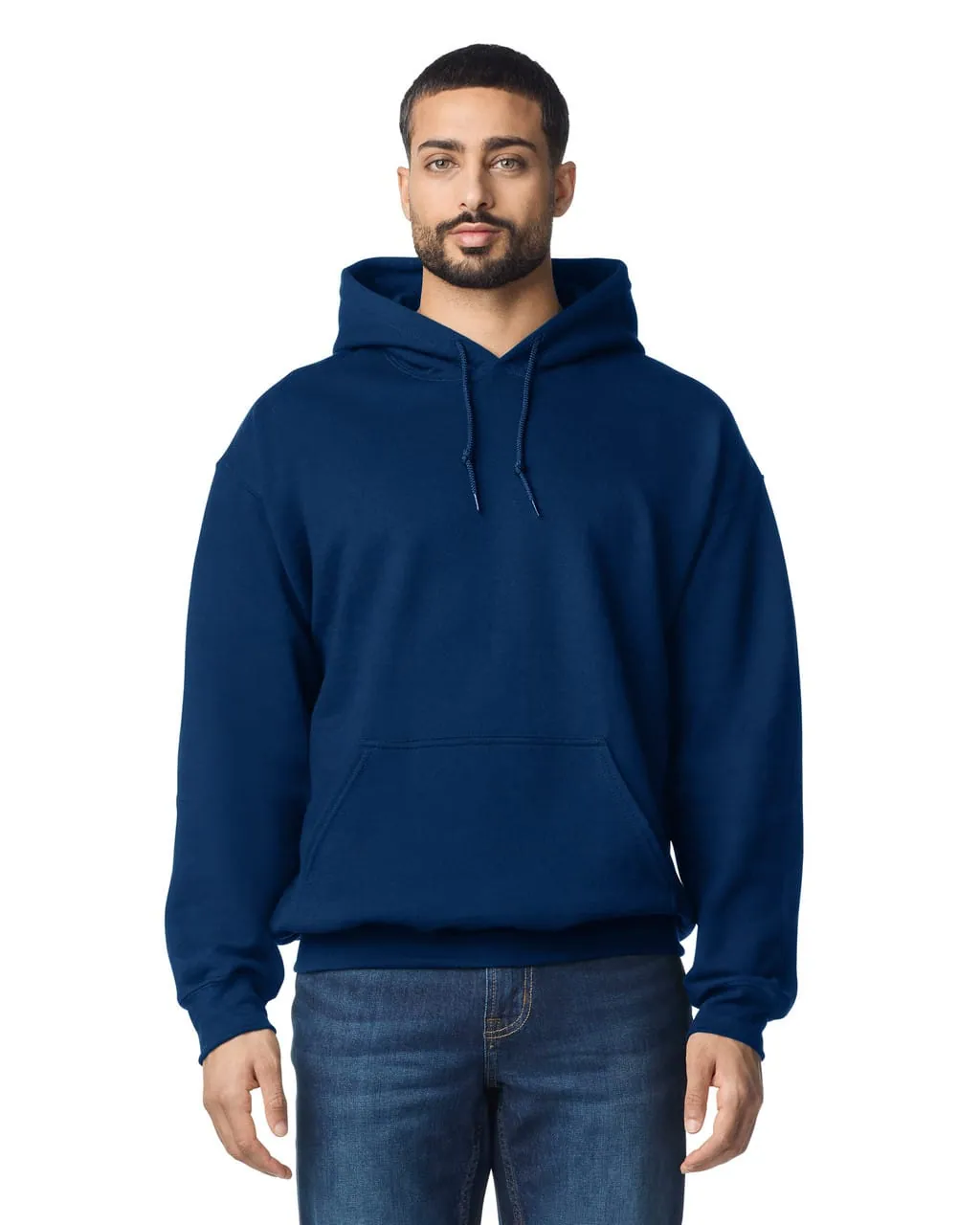 Adult Hoodie in Navy, front view, worn