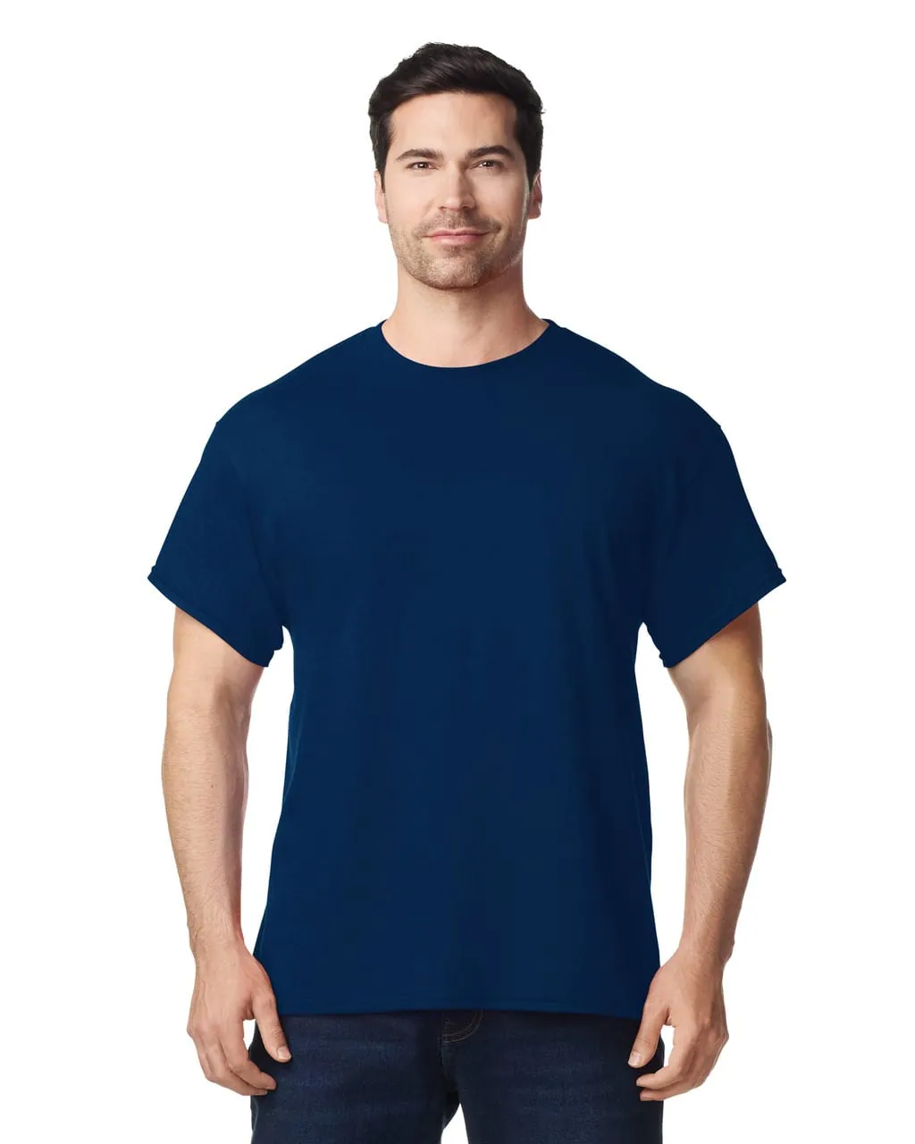 Adult T-Shirt in Navy, front view, worn