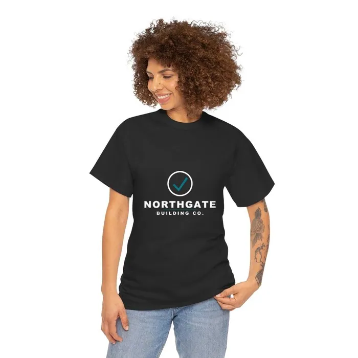 A black t-shirt printed with a Northgate Building Co. logo and wordmark