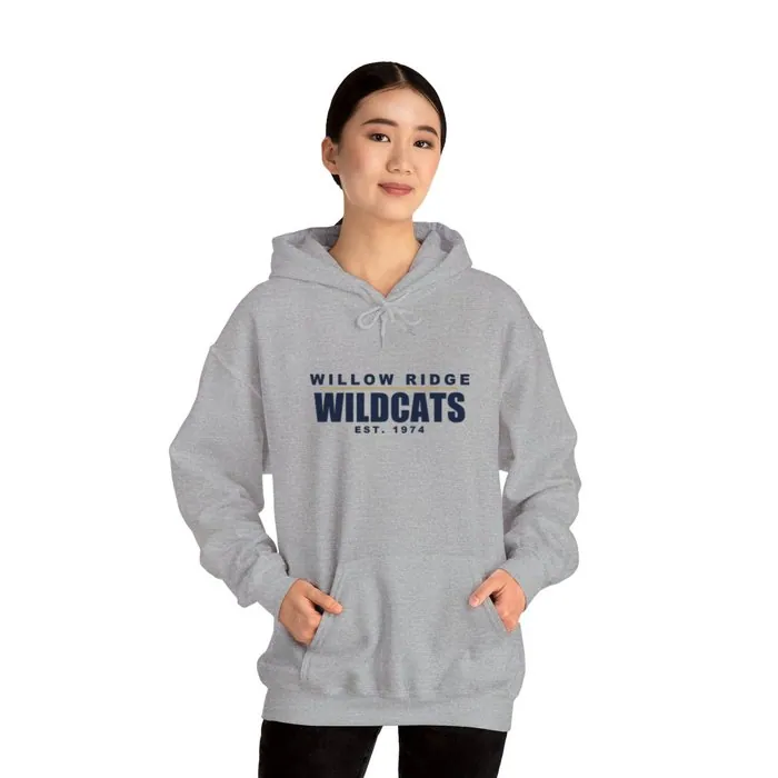 A sport grey hoodie printed across the chest with a Willow Ridge Wildcats lockup