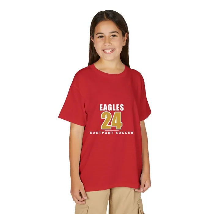 A red youth t-shirt printed with the name Eagles over a large number 24
