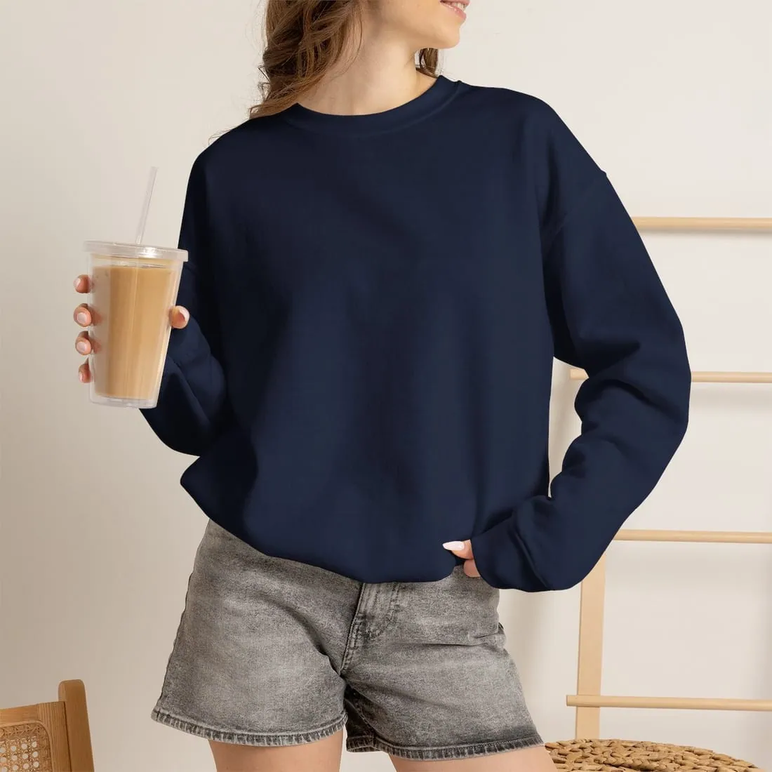 Adult Crewneck in Navy, worn