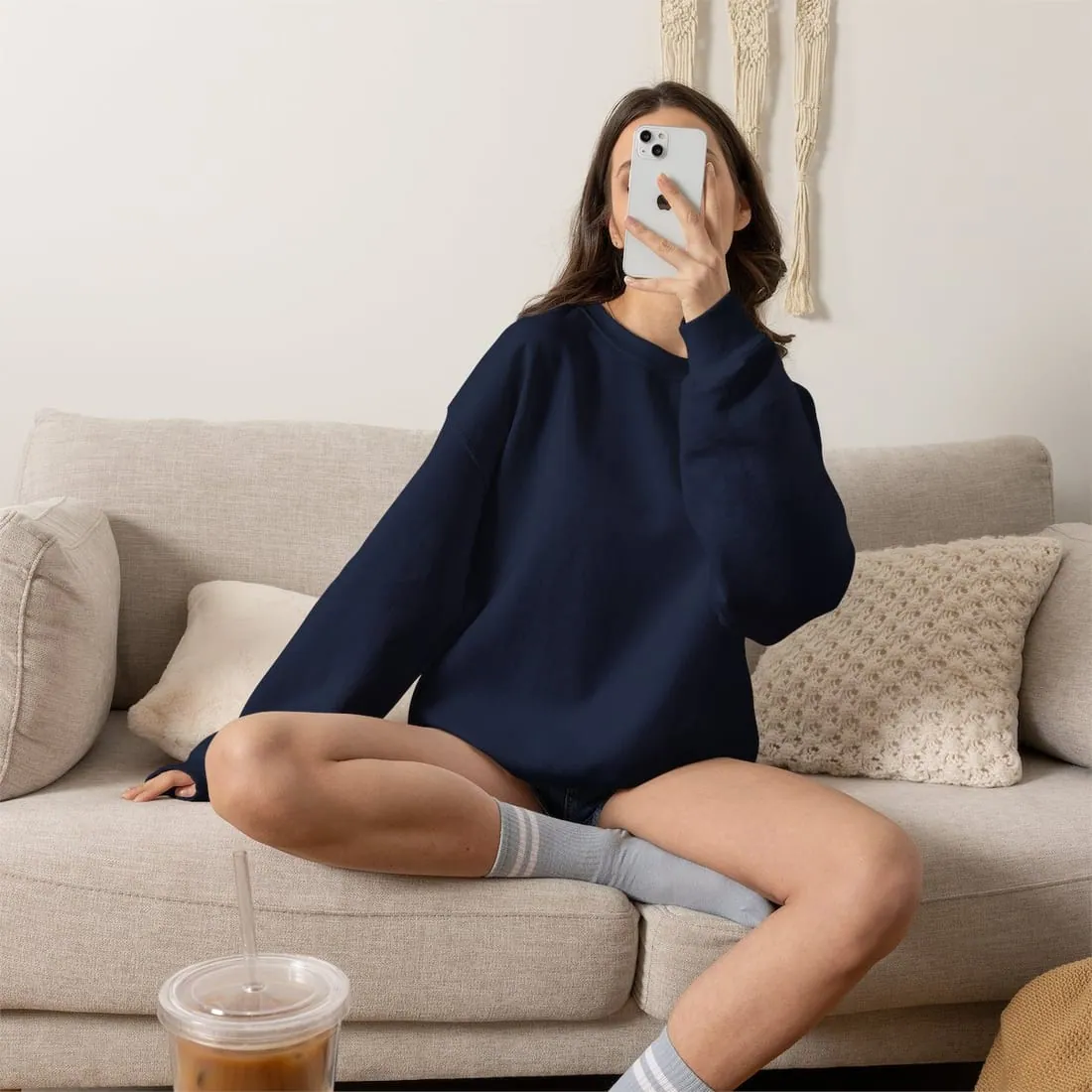 Adult Crewneck in Navy, worn