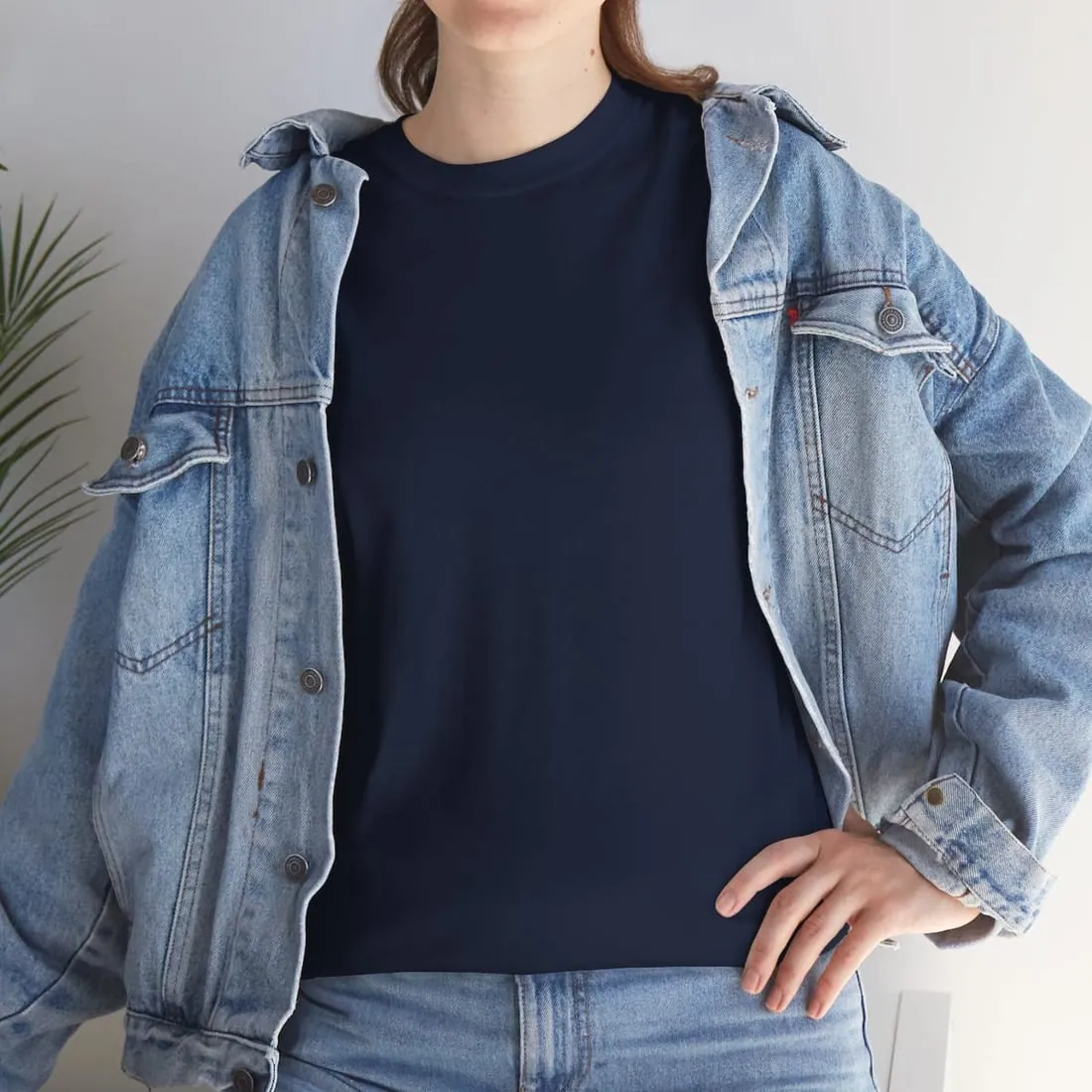 Adult T-Shirt in Navy, worn