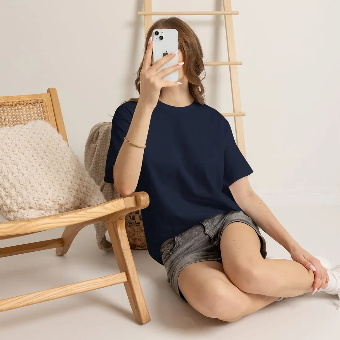 Adult T-Shirt in Navy, worn