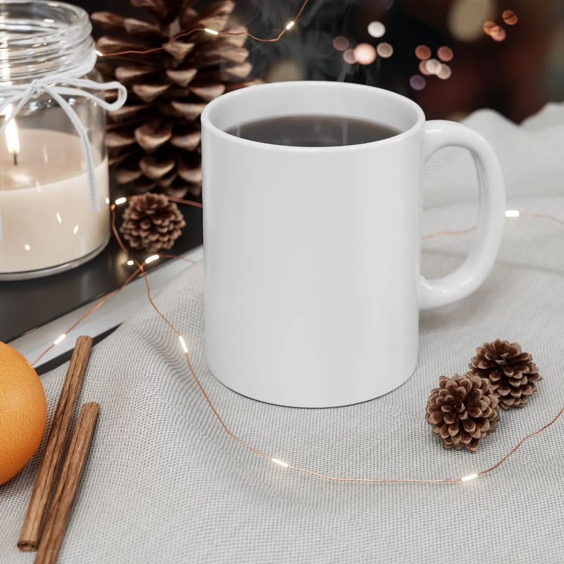 Ceramic Mug in White, in use