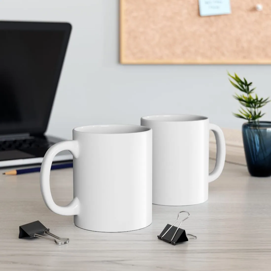 Ceramic Mug in White, in use