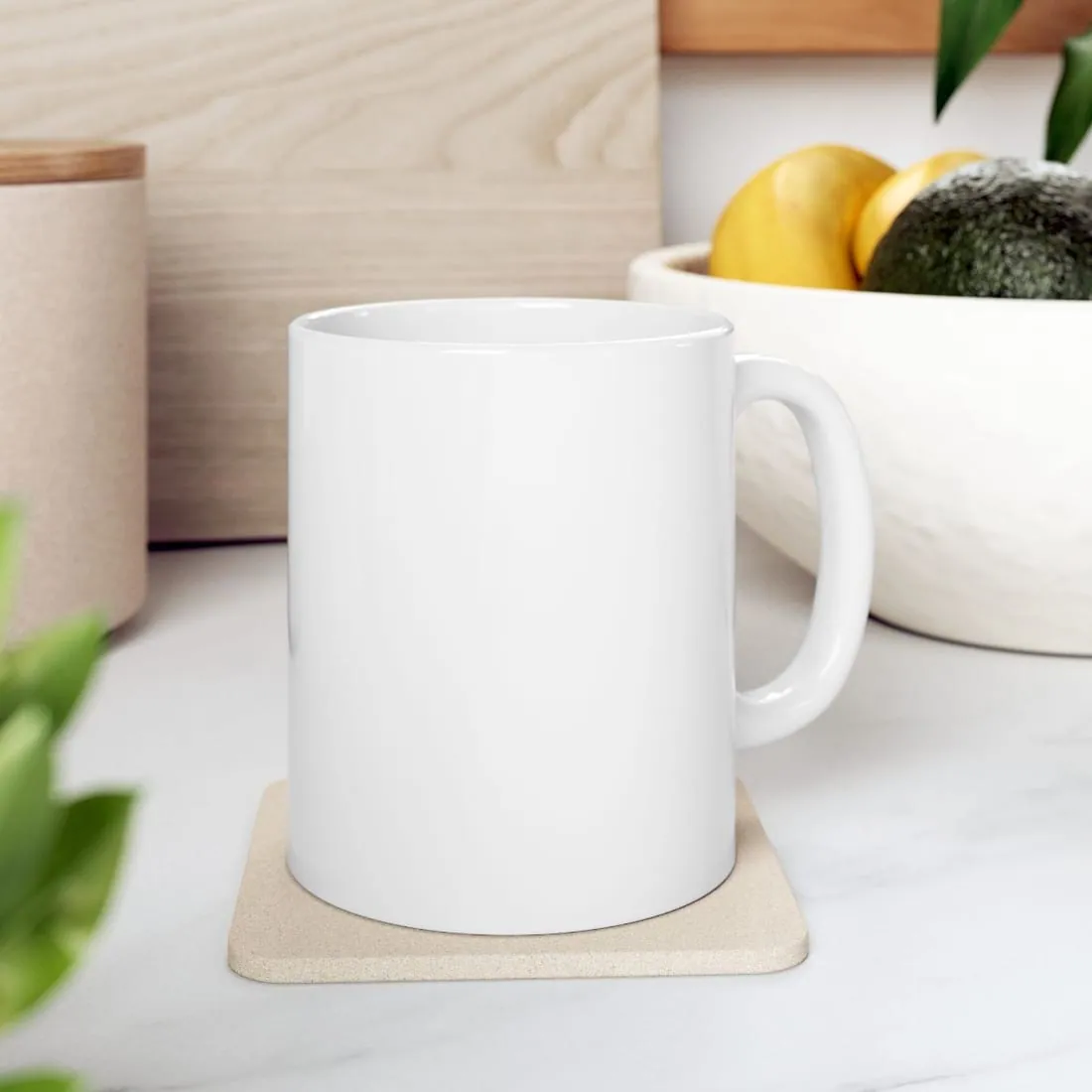 Ceramic Mug in White, in use