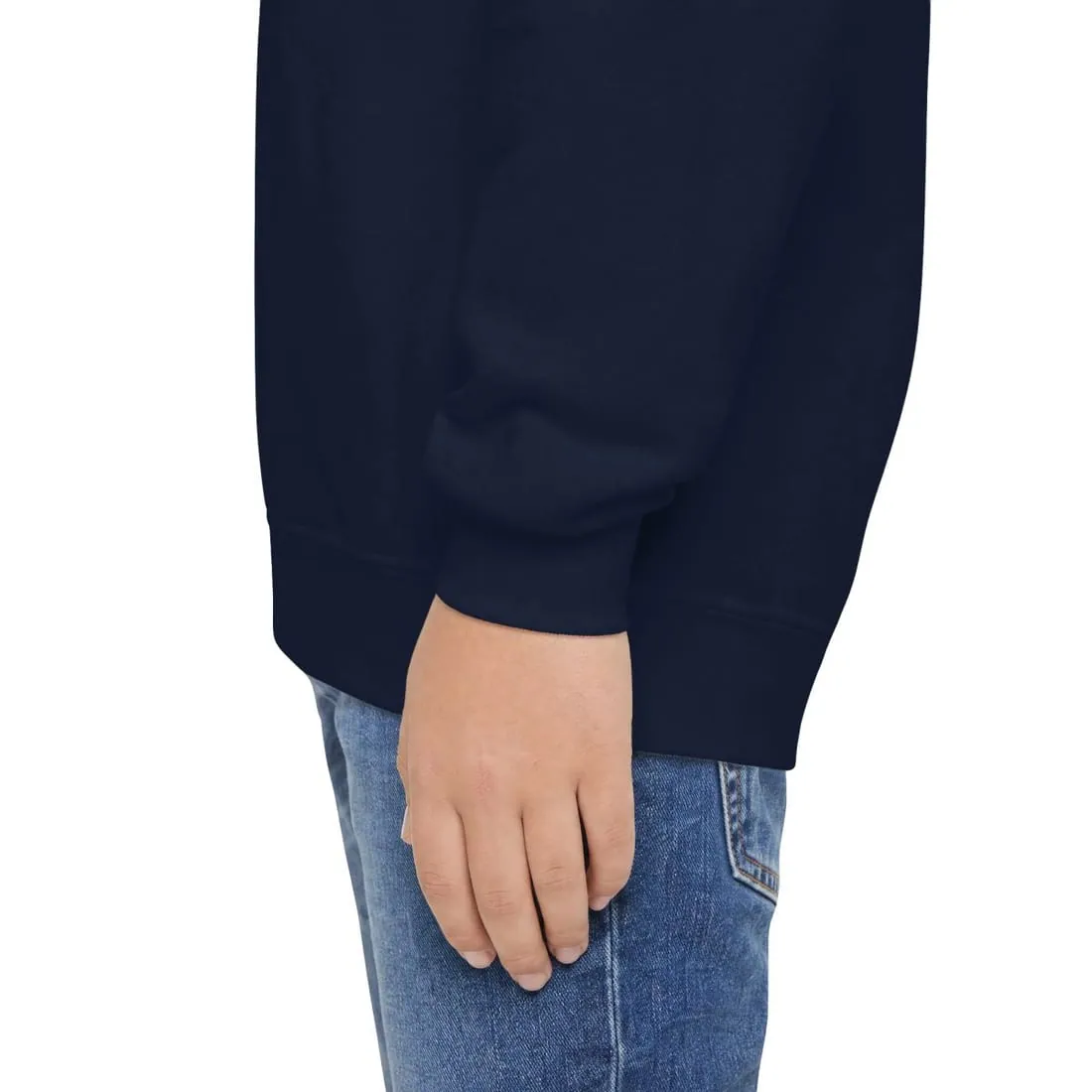 Youth Crewneck in Navy, left wrist