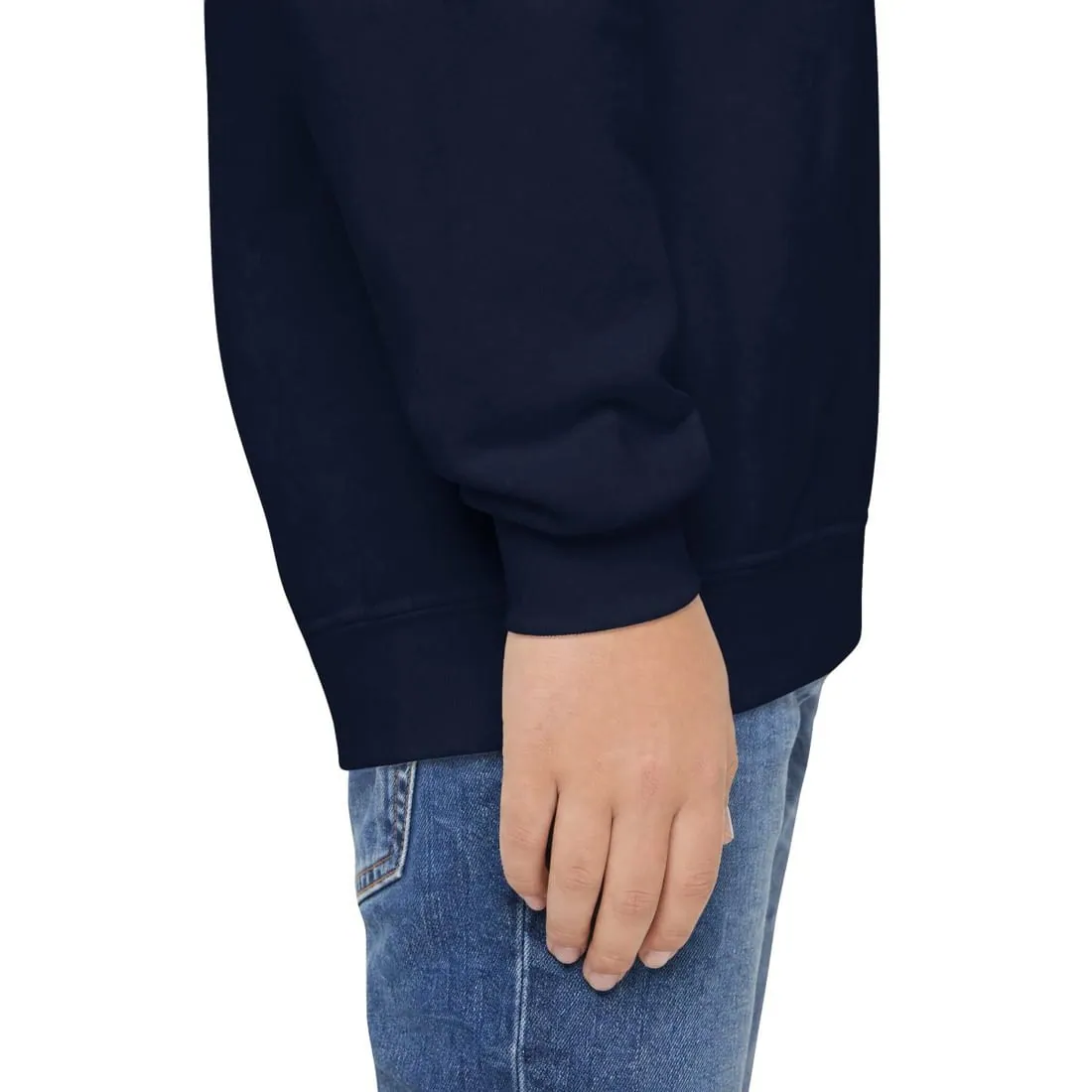 Youth Crewneck in Navy, right wrist