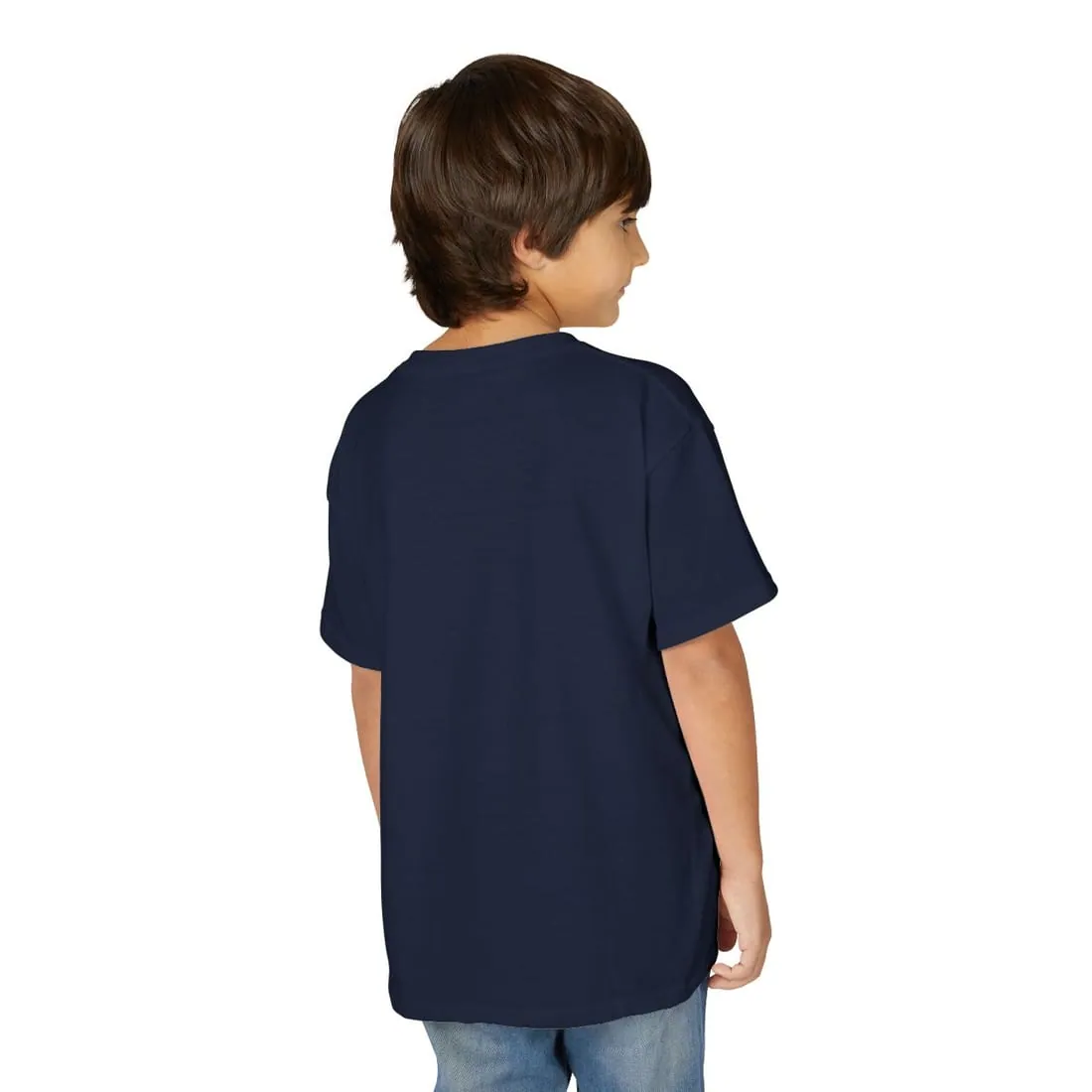 Youth T-Shirt in Navy, worn, back