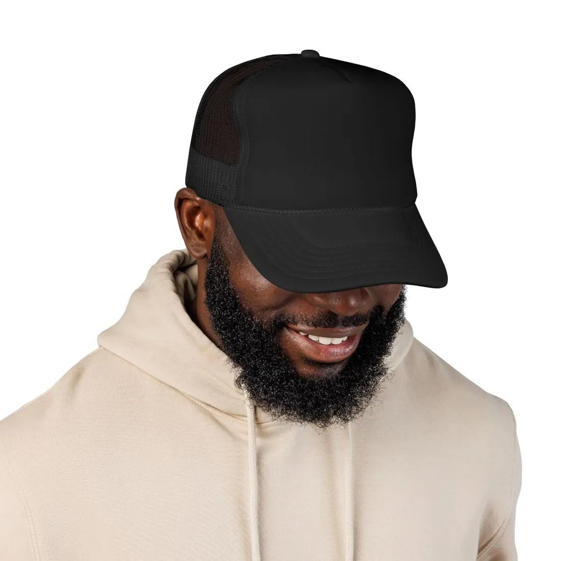 Foam Trucker Hat in Black, front view