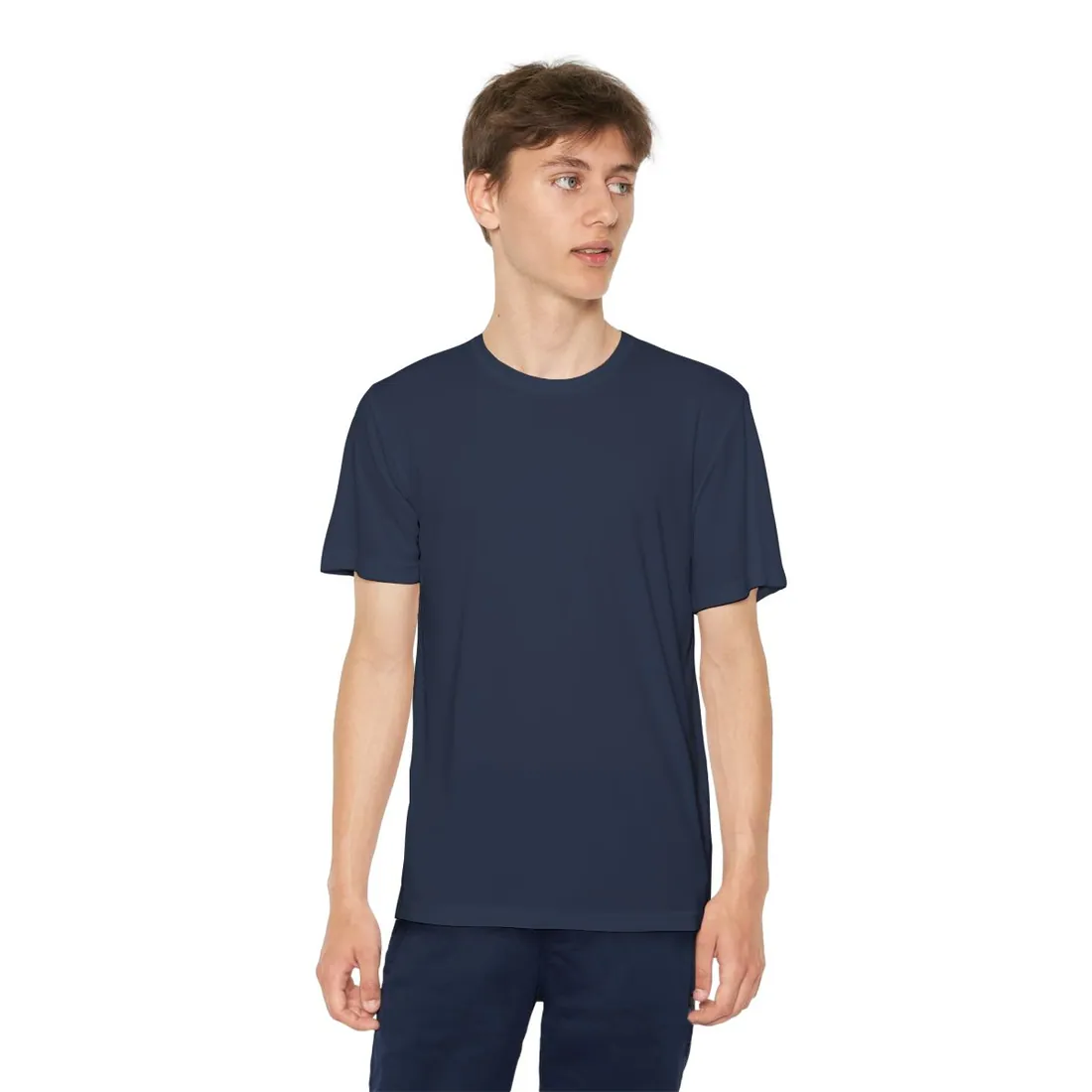 Youth Performance Tee in navy, the Sport-Tek YST350 we print on, as worn
