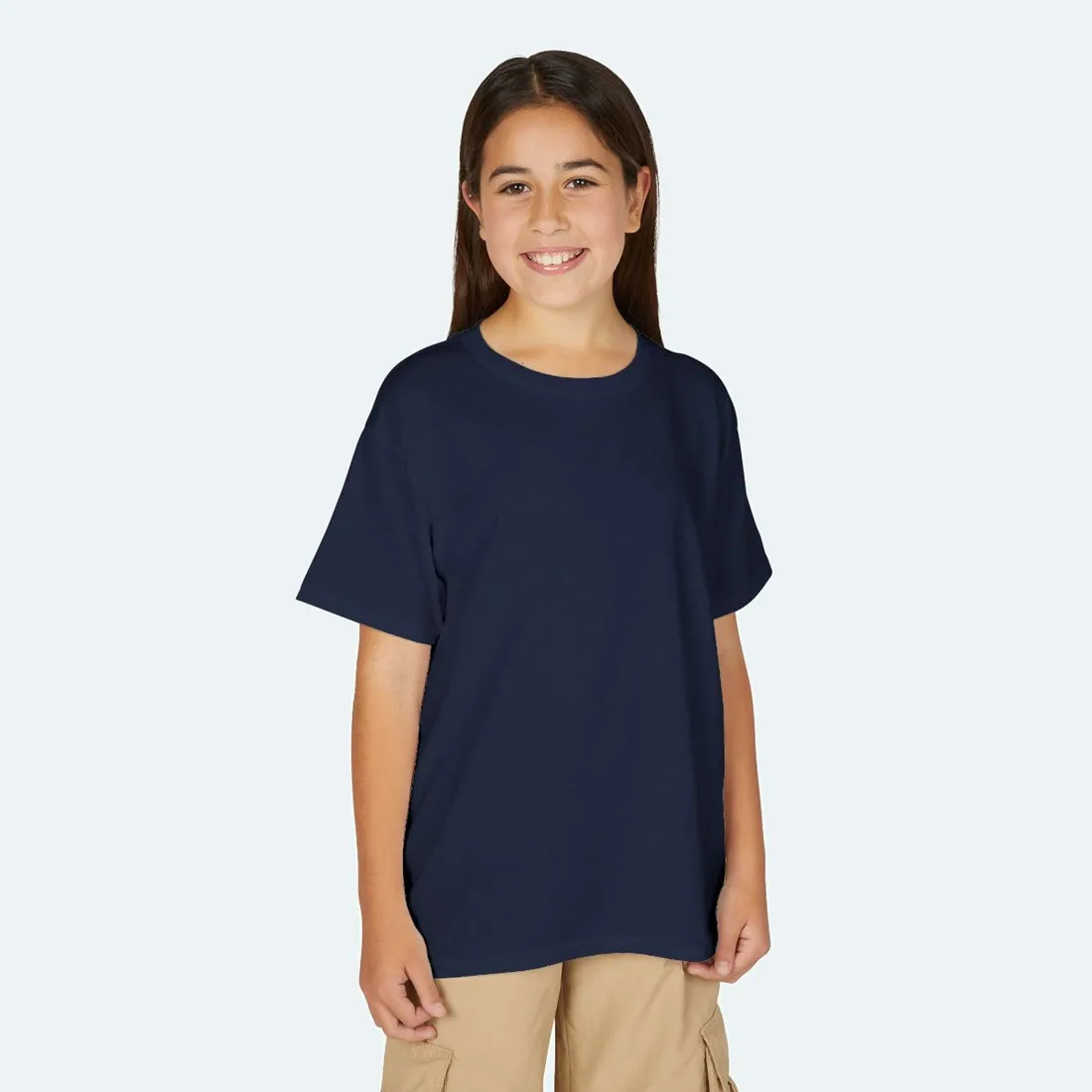 Youth T-Shirt in navy, the Gildan 8000B we print on, as worn
